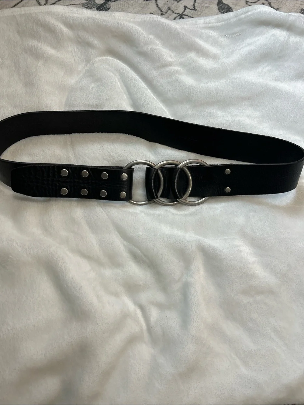 Lauren Ralph Lauren Genuine Leather Black Triple Ring Belt Med 90s Minimalist